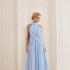 VESTIDO DE FESTA BANGKOK LONGO CRUZADO CAPA - AZUL SERENITY