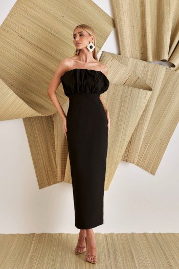 VESTIDO COPENHAGUE TUBINHO BUSTO LEQUE - PRETO