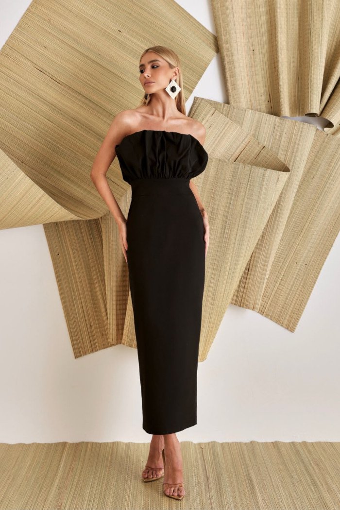VESTIDO COPENHAGUE TUBINHO BUSTO LEQUE - PRETO