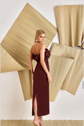 VESTIDO COPENHAGUE TUBINHO BUSTO LEQUE - VINHO