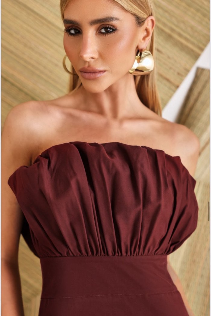 VESTIDO COPENHAGUE TUBINHO BUSTO LEQUE - VINHO