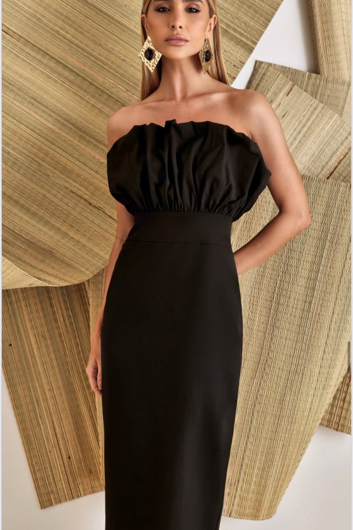 VESTIDO COPENHAGUE TUBINHO BUSTO LEQUE - PRETO