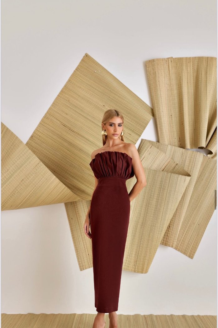 VESTIDO COPENHAGUE TUBINHO BUSTO LEQUE - VINHO