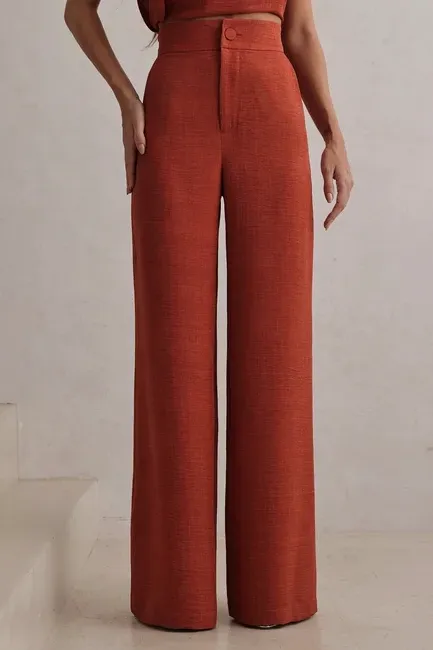 CONJUNTO BLUSA ASSIMÉTRICA CREPE - TERRACOTA