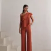 CONJUNTO BLUSA ASSIMÉTRICA CREPE - TERRACOTA