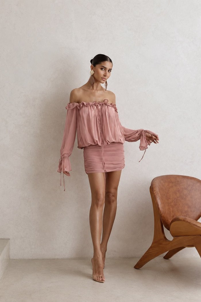 VESTIDO OMBRO A OMBRO BABADO COLISSÊ - ROSÉ