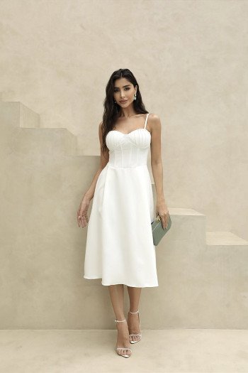 VESTIDO MIDI ESPANHA PREGAS BARBATANA - OFF WHITE