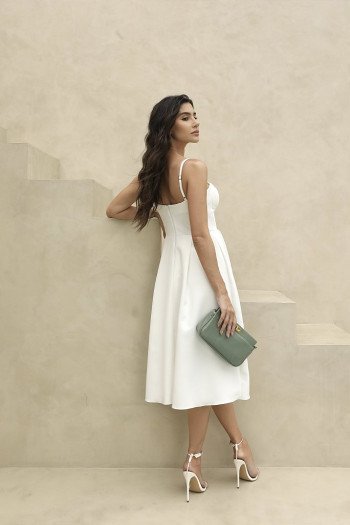 VESTIDO MIDI ESPANHA PREGAS BARBATANA - OFF WHITE