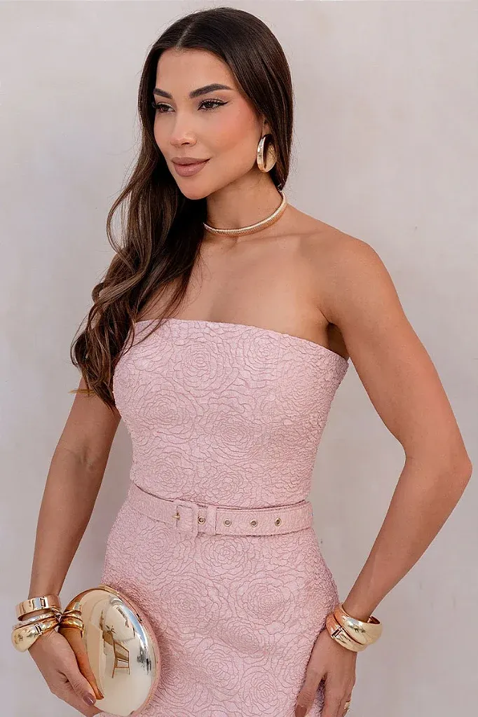 VESTIDO JOELMA MIDI T.Q.C. COM CINTO - ROSA