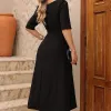 VESTIDO HEBE MIDI MANGA CURTA COM DETALHE METAL - PRETO