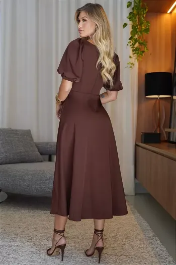 VESTIDO DANIELA MANGA 3/4 COM ZÍPER - MARROM