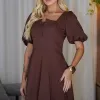 VESTIDO DANIELA MANGA 3/4 COM ZÍPER - MARROM