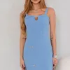 VESTIDO GEISA TUBINHO COM DETALHE METAL - AZUL