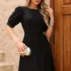 VESTIDO MIDI OHANA MANGA CURTA COM BOLSOS - PRETO