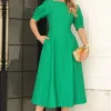 VESTIDO MIDI OHANA MANGA CURTA COM BOLSOS - VERDE