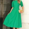VESTIDO MIDI OHANA MANGA CURTA COM BOLSOS - VERDE
