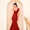 VESTIDO LONGO KOURTNEY OMBRO PREGAS - MARSALA