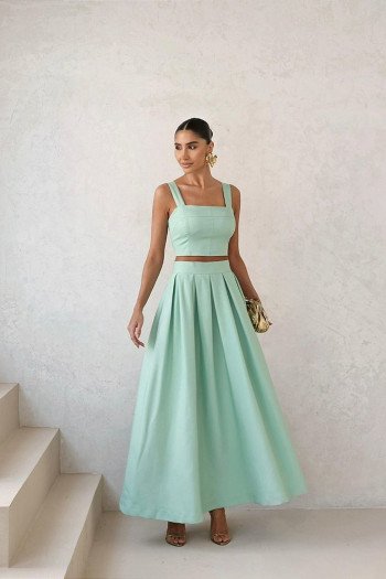 CONJUNTO LAIS ALFAIATARIA CROPPED E SAIA MIDI - VERDE