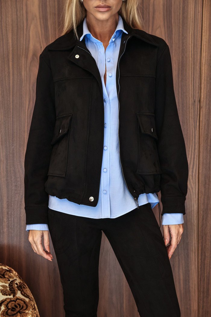 JAQUETA JUJU BOMBER SUEDE - PRETO