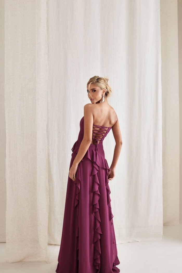 VESTIDO AUSTRÁLIA LONGO BABADOS T.Q.C - FÚCSIA