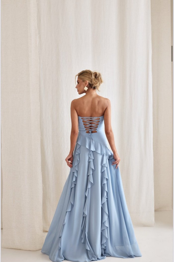 VESTIDO AUSTRÁLIA LONGO BABADOS T.Q.C - AZUL SERENITY