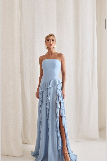 VESTIDO AUSTRÁLIA LONGO BABADOS T.Q.C - AZUL SERENITY