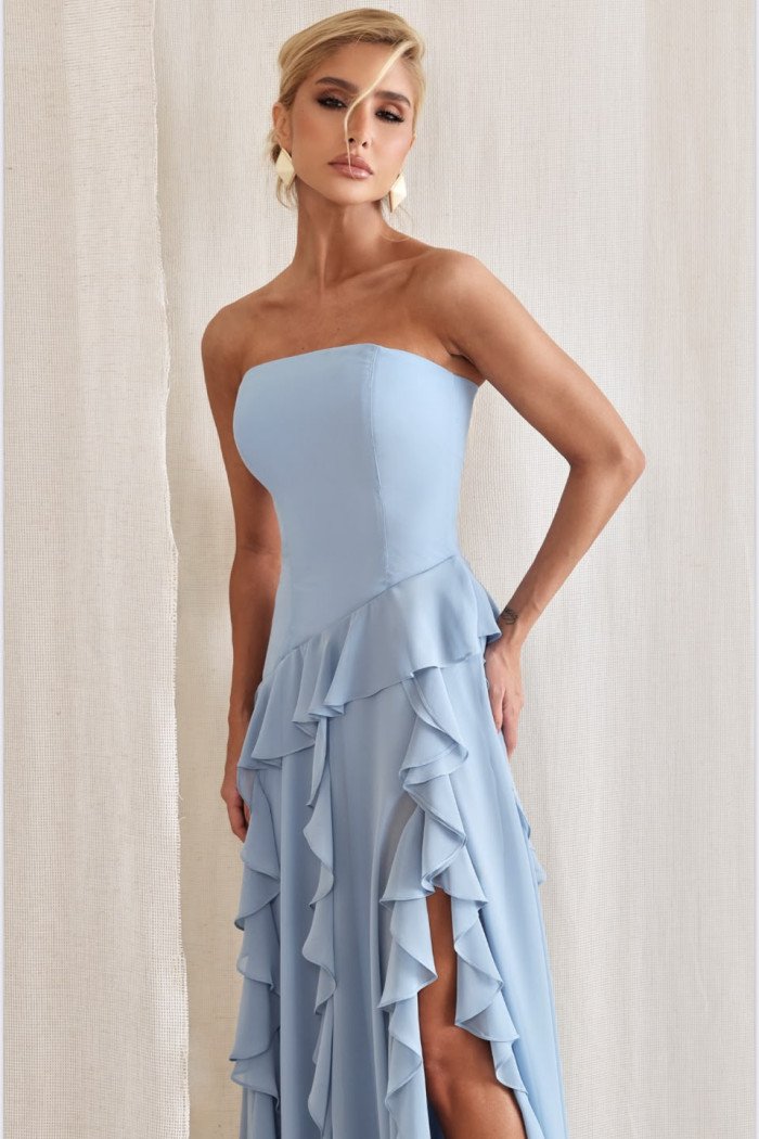VESTIDO AUSTRÁLIA LONGO BABADOS T.Q.C - AZUL SERENITY