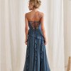 VESTIDO AUSTRÁLIA LONGO BABADOS T.Q.C - AZUL GARRAFA