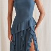 VESTIDO AUSTRÁLIA LONGO BABADOS T.Q.C - AZUL GARRAFA