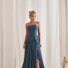 VESTIDO AUSTRÁLIA LONGO BABADOS T.Q.C - AZUL GARRAFA