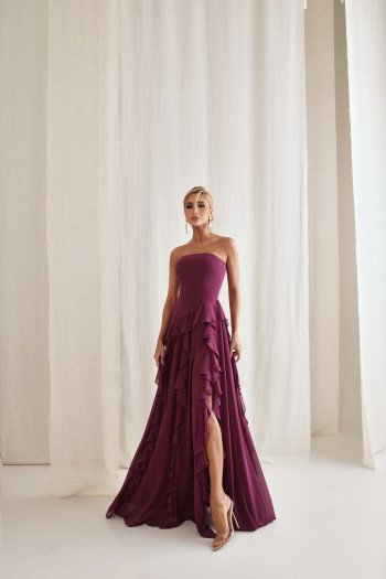 VESTIDO AUSTRÁLIA LONGO BABADOS T.Q.C - FÚCSIA