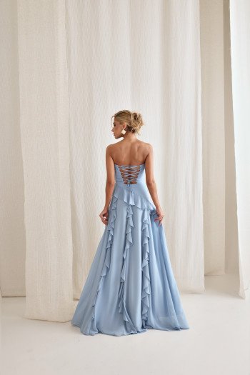 VESTIDO AUSTRÁLIA LONGO BABADOS T.Q.C - AZUL SERENITY