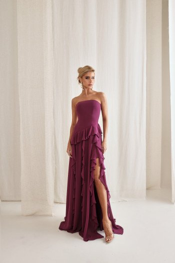 VESTIDO AUSTRÁLIA LONGO BABADOS T.Q.C - FÚCSIA