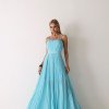VESTIDO CELINE LONGO PLISSADO CHIFFON - AZUL TURQUESA 
