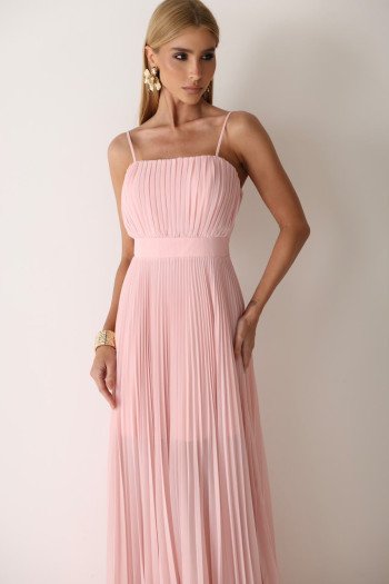 VESTIDO CELINE LONGO PLISSADO CHIFFON - ROSA