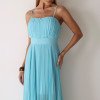 VESTIDO CELINE LONGO PLISSADO CHIFFON - AZUL TURQUESA 