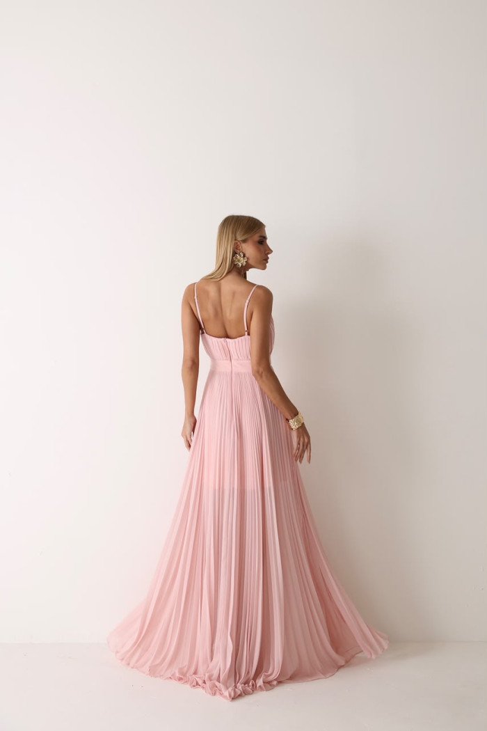 VESTIDO CELINE LONGO PLISSADO CHIFFON - ROSA