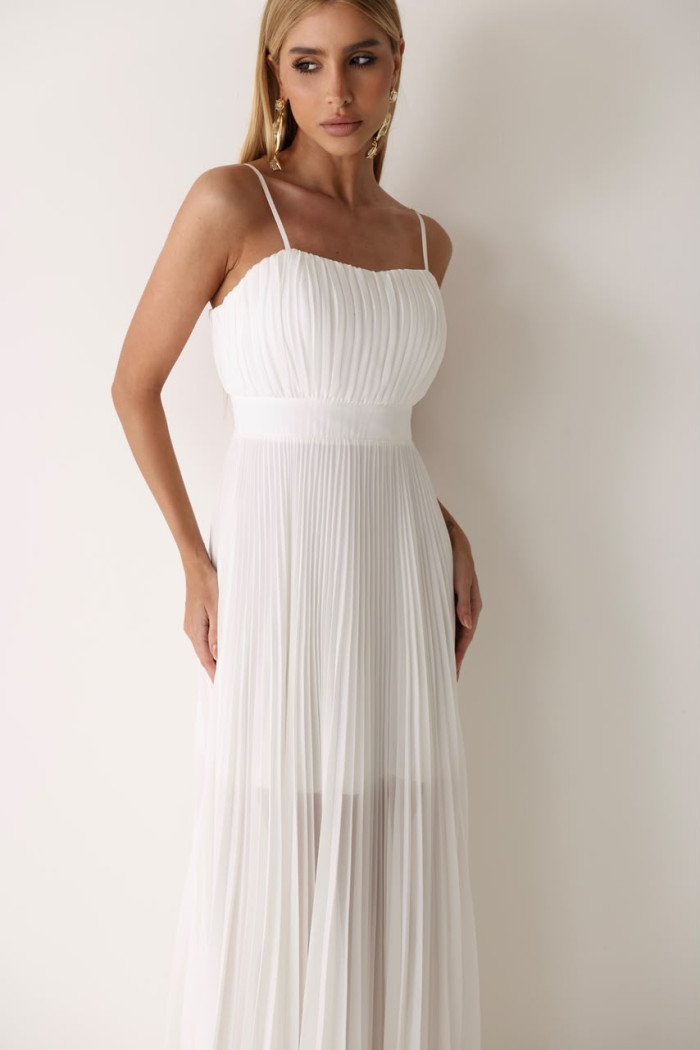 VESTIDO CELINE LONGO PLISSADO CHIFFON - OFF WHITE