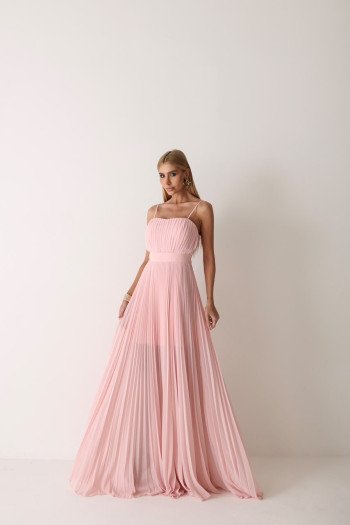 VESTIDO CELINE LONGO PLISSADO CHIFFON - ROSA