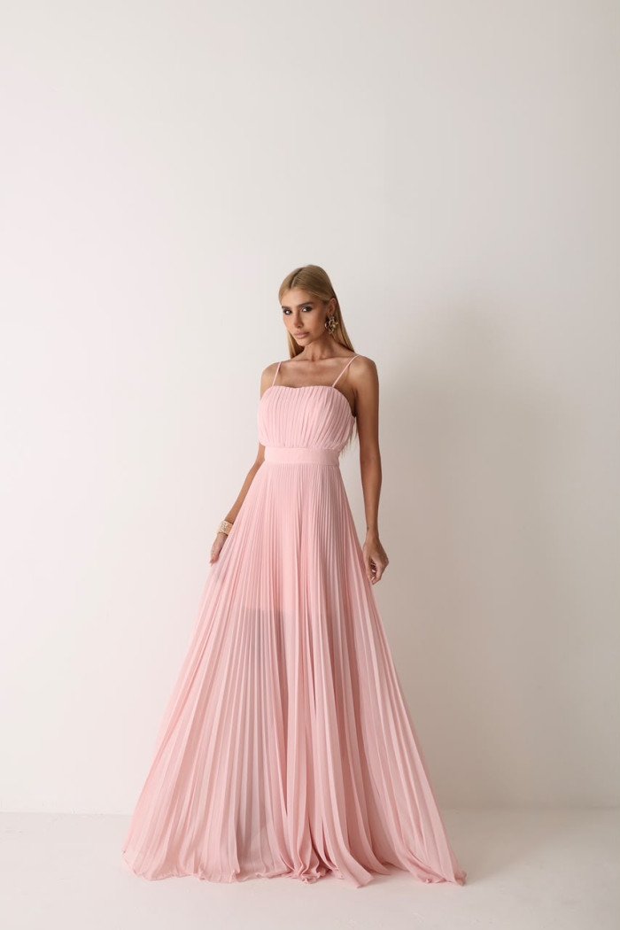 VESTIDO CELINE LONGO PLISSADO CHIFFON - ROSA