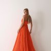 VESTIDO CELINE LONGO PLISSADO CHIFFON - LARANJA