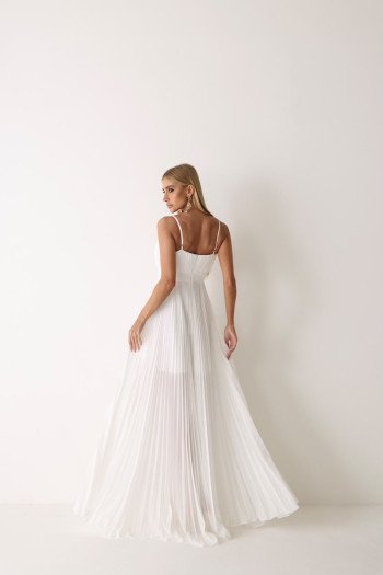 VESTIDO CELINE LONGO PLISSADO CHIFFON - OFF WHITE