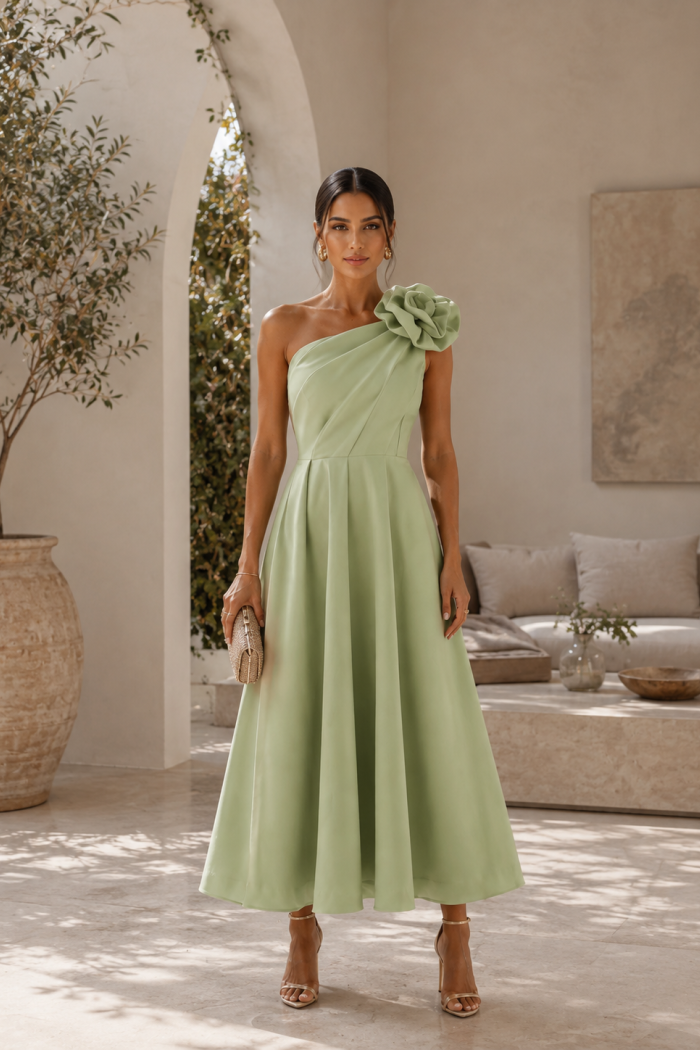 VESTIDO MIDI FLOWERS NULA MANGA - VERDE SÁLVIA 
