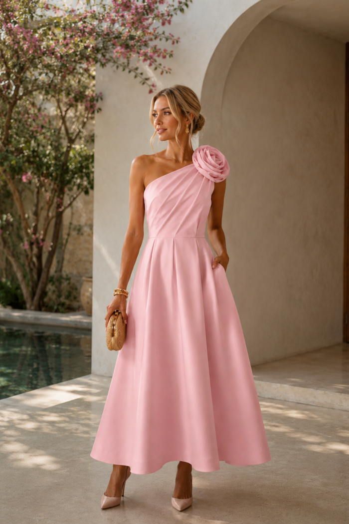 VESTIDO MIDI FLOWERS NULA MANGA - ROSA