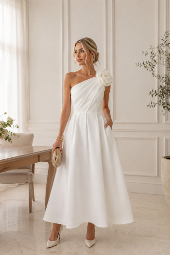 VESTIDO MIDI FLOWERS NULA MANGA - OFF WHITE