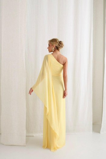 VESTIDO ELÓA CHIFFON NULA MANGA CAPA - AMARELO
