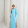 VESTIDO ELÓA CHIFFON NULA MANGA CAPA - AZUL SERENITY