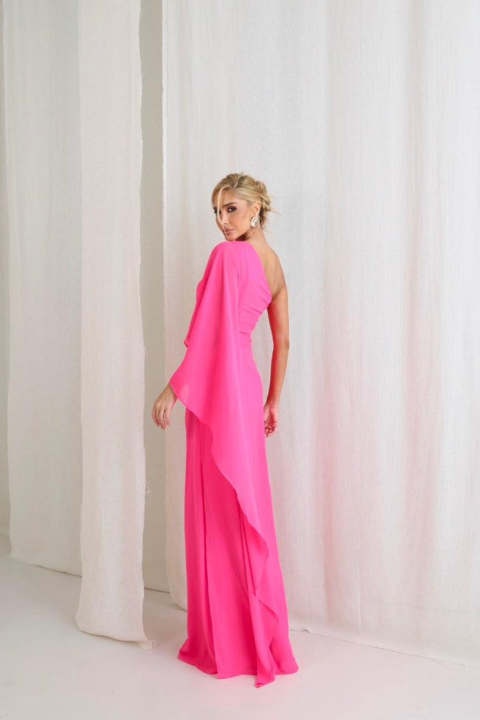 VESTIDO ELÓA CHIFFON NULA MANGA CAPA - PINK