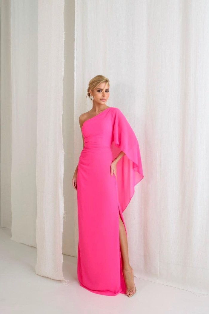 VESTIDO ELÓA CHIFFON NULA MANGA CAPA - PINK