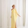 VESTIDO ELÓA CHIFFON NULA MANGA CAPA - AMARELO